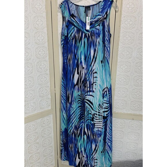 New Directions ND Dress Blue Geometric Sleeveless Maxi Dress Sz Lg MSRP $65.00 - Picture 1 of 9